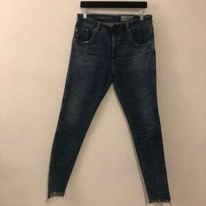 Ag Adriano Goldschmied Blue Skinny Jeans with Distressed Hem